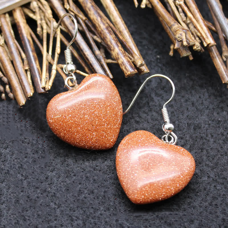 Boucles d'oreilles de guérison en cristal naturel avec cœur