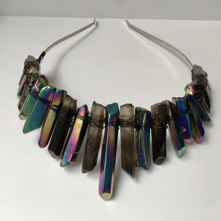 Couronne de cristal de sorcière gothique en quartz fumé et labradorite Olivenorma