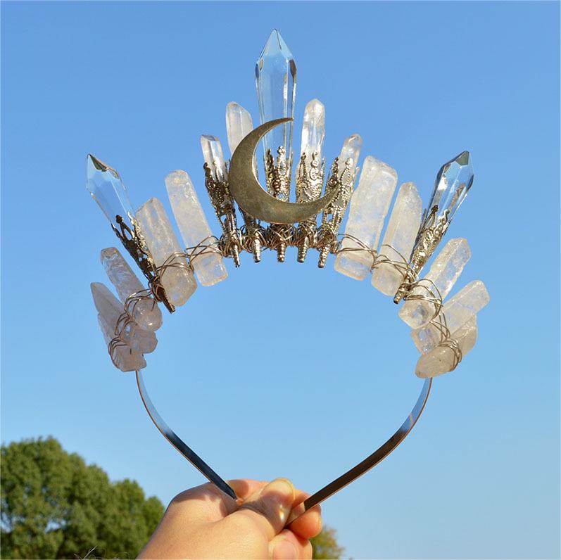 Couronne en cristal naturel de lune argentée faite à la main Olivenorma - Quartz clair - image 1