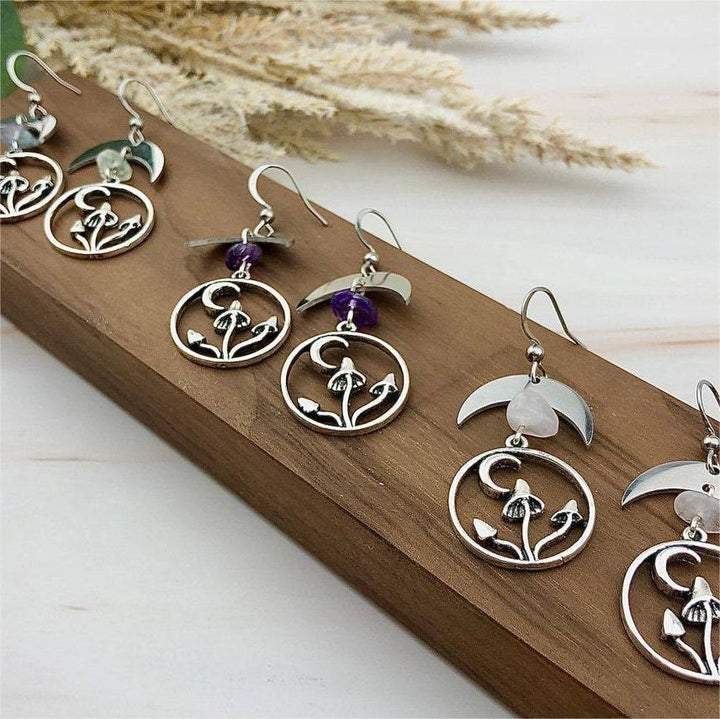 Boucles d'oreilles pendantes en forme de champignon lunaire en cristal naturel Olivenorma