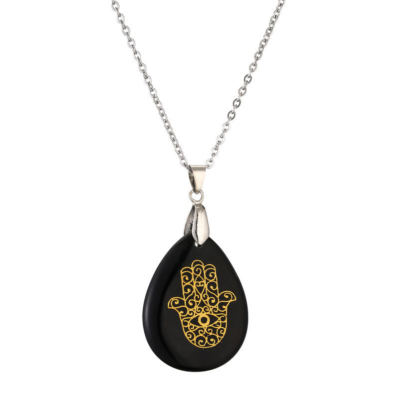 Collier pendentif Hamsa en cristal naturel en forme de goutte Olivenorma