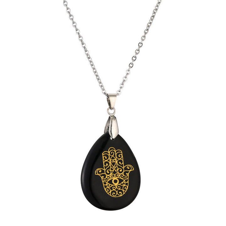 Collier pendentif Hamsa en cristal naturel en forme de goutte Olivenorma