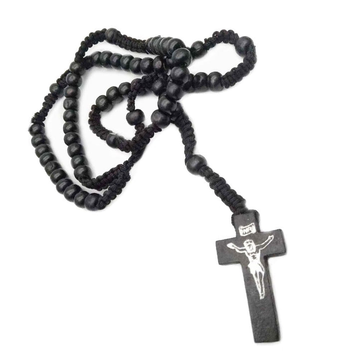 Collier chapelet en perles de bois avec croix Olivenorma