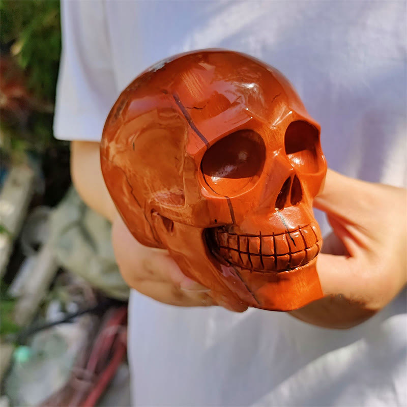 Crâne en cristal de décoration en pierre précieuse de jaspe rouge naturel Olivenorma 10 cm