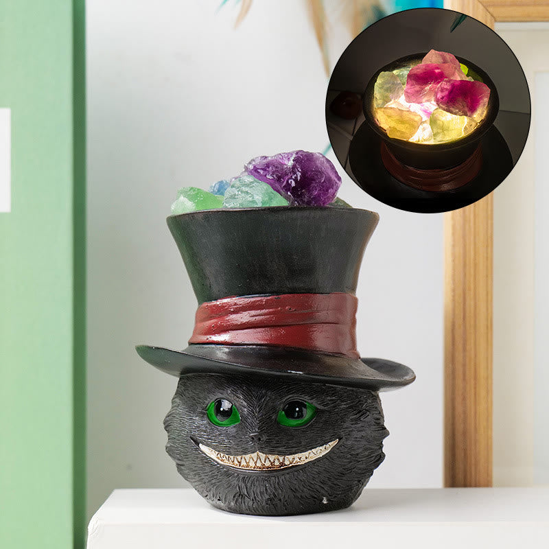 Lampe en cristal avec chapeau en fluorite naturelle Olivenorma pour chat noir