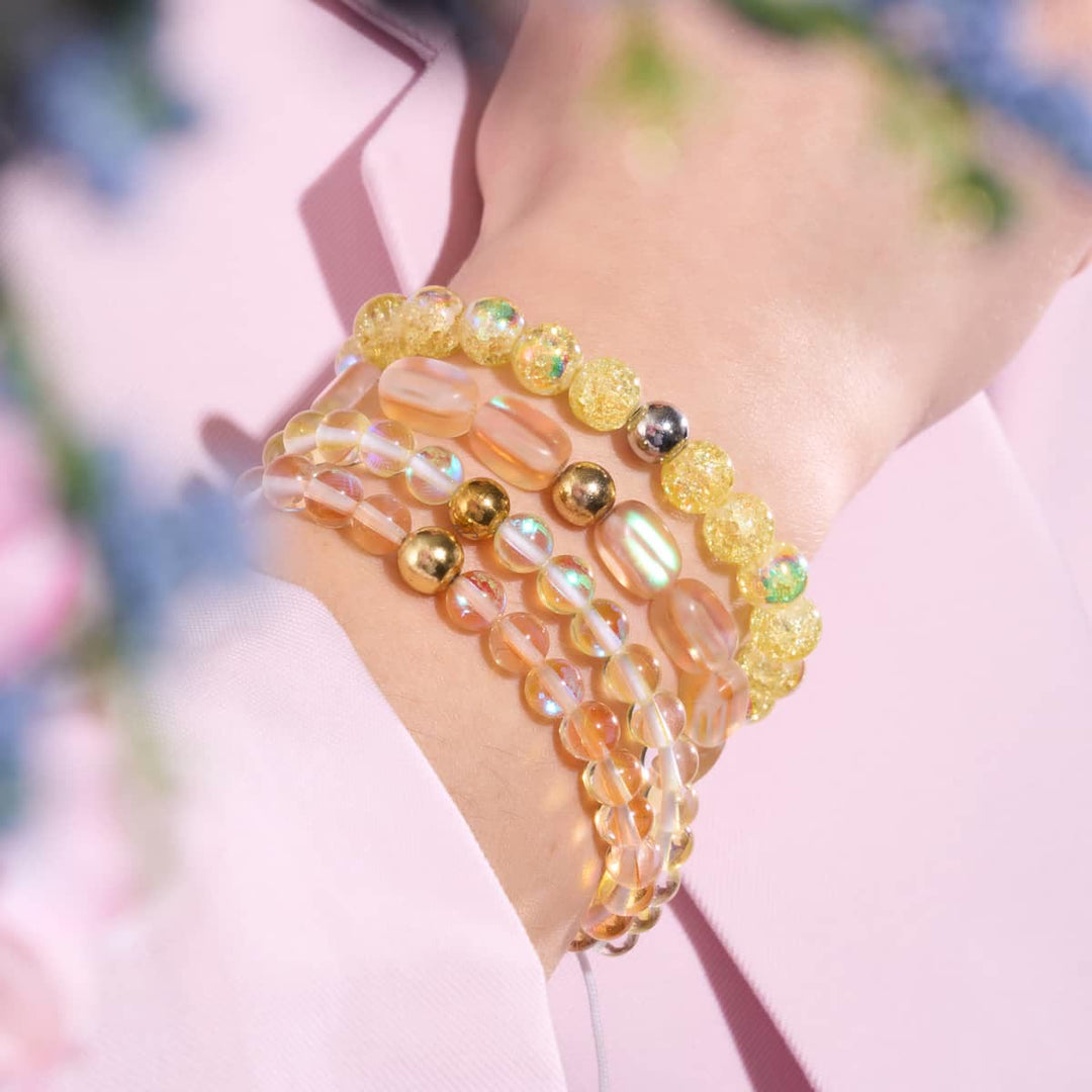 Bracelet en perles de verre cristal jaune pâle Olivenorma