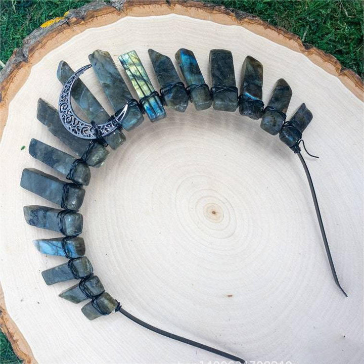 Couronne de cristal pour accessoire de cheveux en amazonite et labradorite naturelle Olivenorma