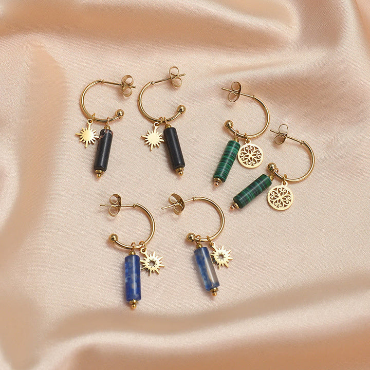 Boucles d'oreilles pendantes en pierre naturelle Olivenorma en acier inoxydable 14 carats