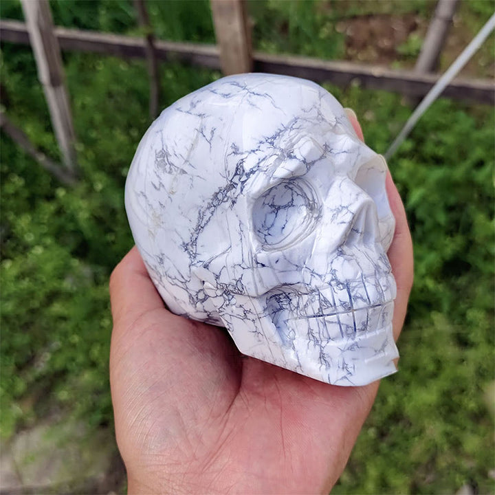 Crâne en cristal de décoration en pierre précieuse turquoise blanche naturelle Olivenorma 10 cm