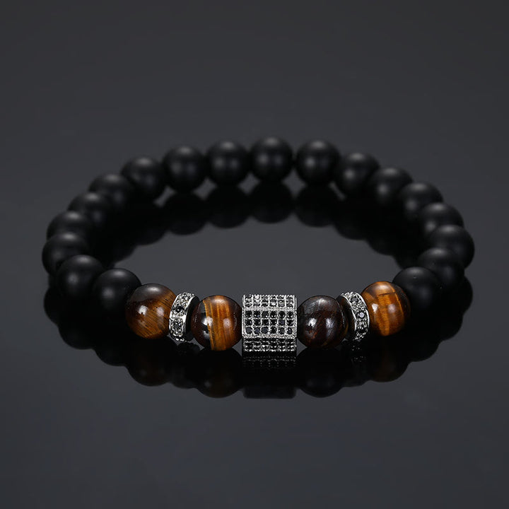 Bracelet en perles noires givrées en œil de tigre pour homme Olivenorma