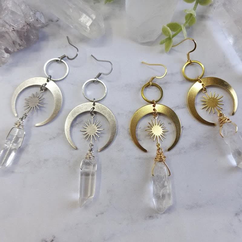 Boucles d'oreilles croissant de lune et soleil en cristal transparent Olivenorma