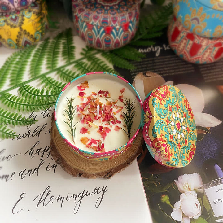 Bougie d'aromathérapie aux fleurs séchées naturelles