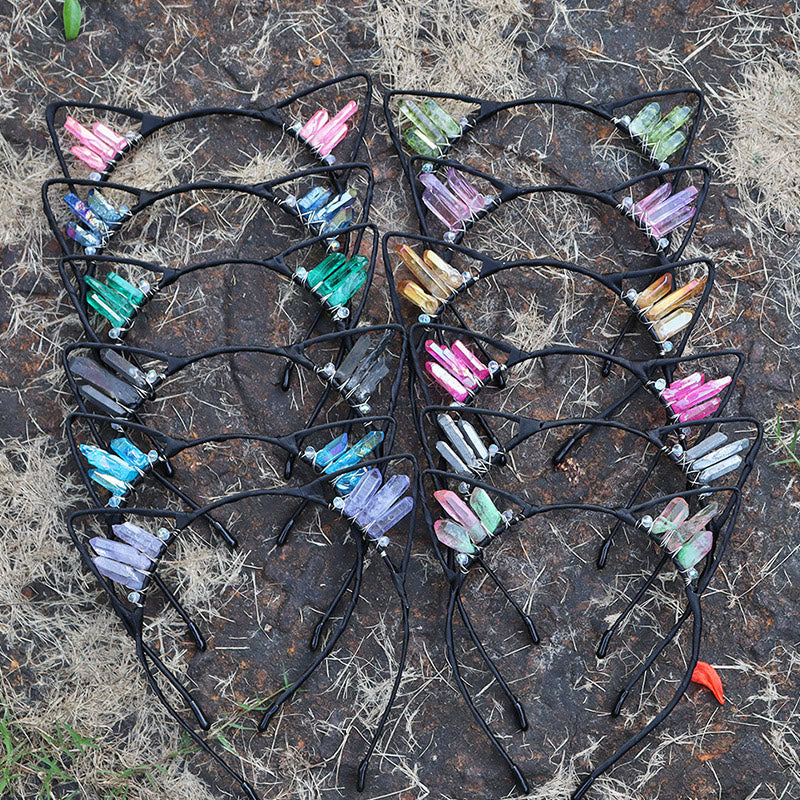 Serre-tête avec oreilles de chat en cristal électrolytique Olivenorma