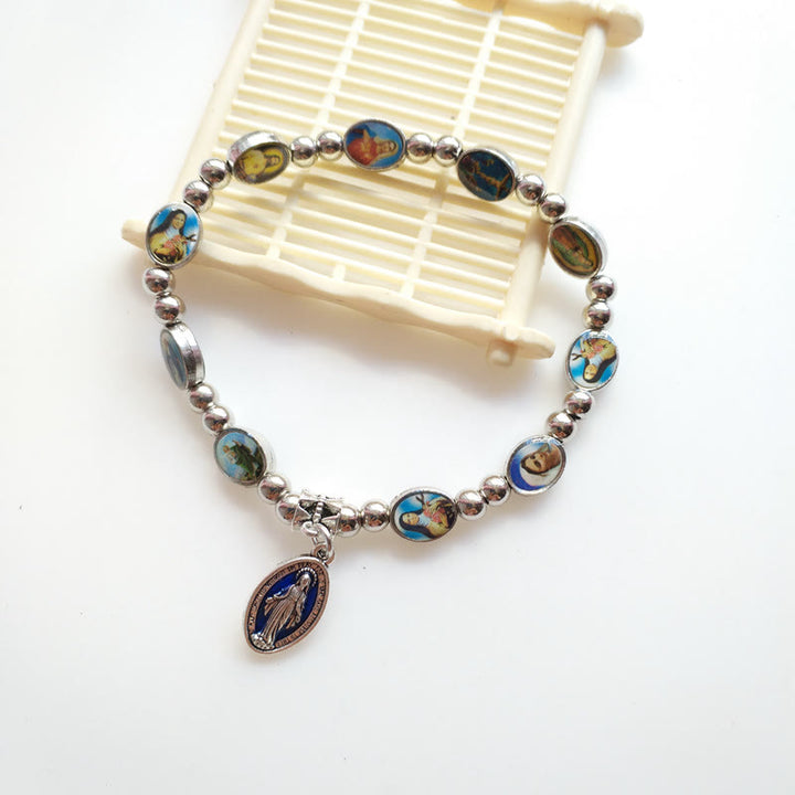 Bracelet croix chrétienne en alliage extensible avec cristal acrylique Olivenorma