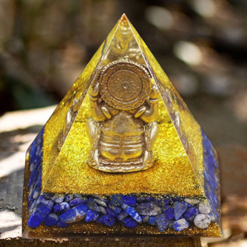 Pyramide d'orgone en lapis-lazuli Olivenorma avec symbole d'éléphant