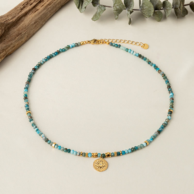 Collier de perles turquoise bleues naturelles contre le mauvais œil Olivenorma