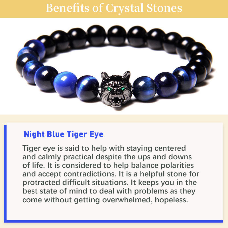 Bracelet Loup Oeil de Tigre Bleu Nuit Olivenorma