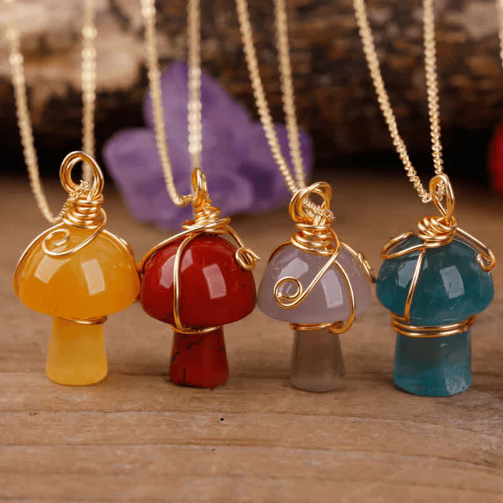Collier champignon porte-bonheur en cristal naturel Olivenorma