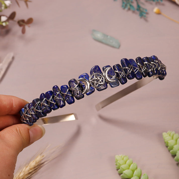 Couronne en cristal tissée en forme d'étoile de lune et de gravier naturel Olivenorma