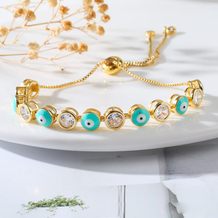 Bracelet ajustable Olivenorma en zircon blanc contre le mauvais œil