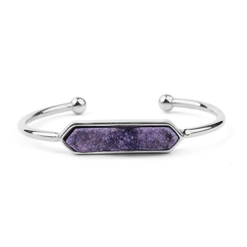 Bracelet manchette en cuivre et métal avec grappe de cristaux naturels Olivenorma