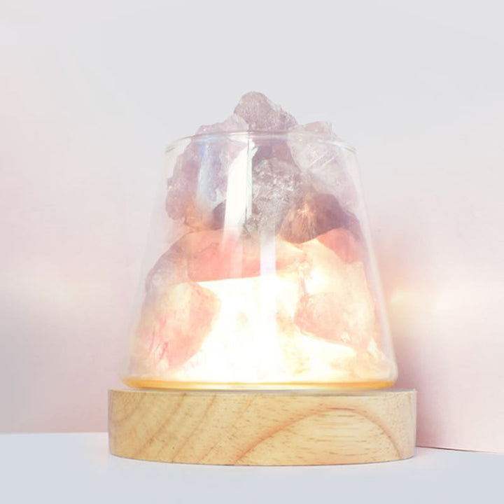 Lampe en cristal ou en sel rose de l'Himalaya en forme de coupe de feu Olivenorma
