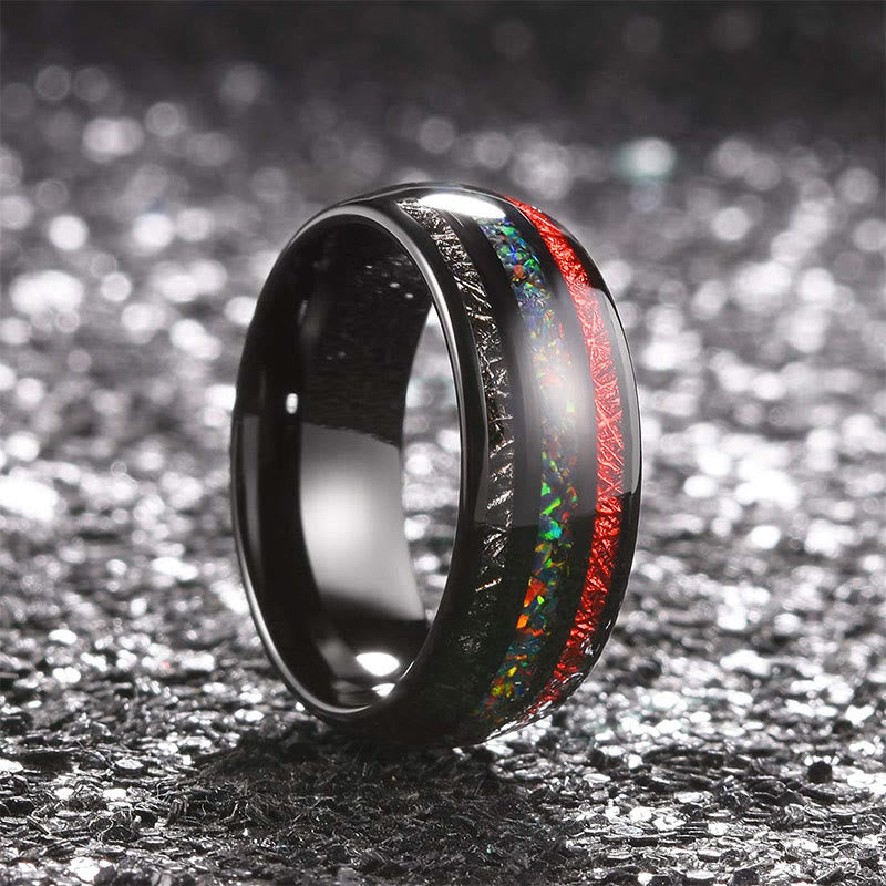 Bague pour homme en carbure de tungstène noir Olivenorma Color Opal 8 mm