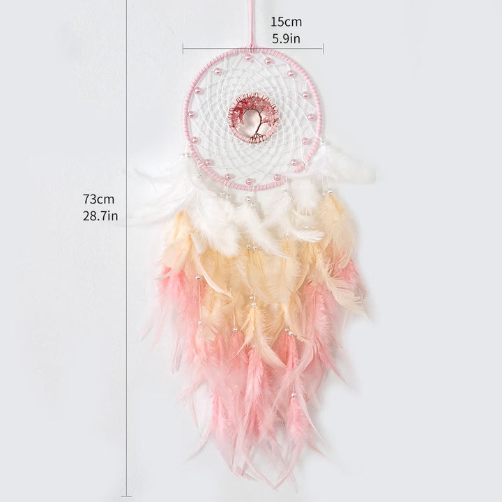 Attrape-rêves en cristal arbre de vie avec plumes phosphorescentes Olivenorma