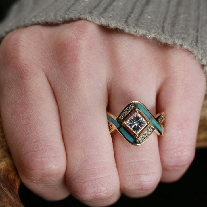 Bague Olivenorma en argent plaqué S925 avec turquoise et zircon