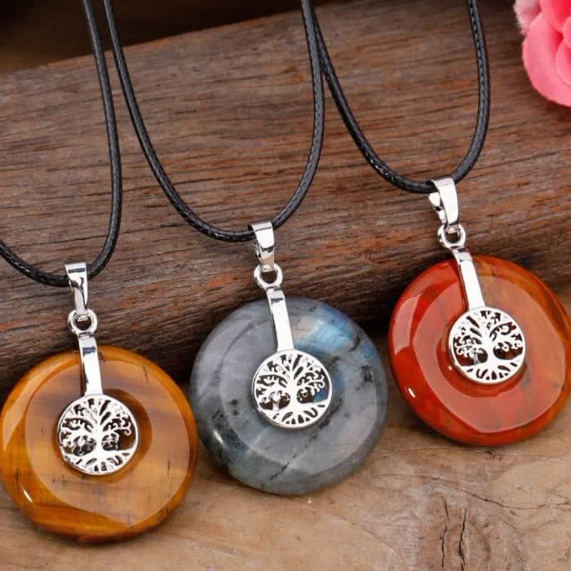 Collier Arbre de vie avec boucle de paix en cristal naturel Olivenorma