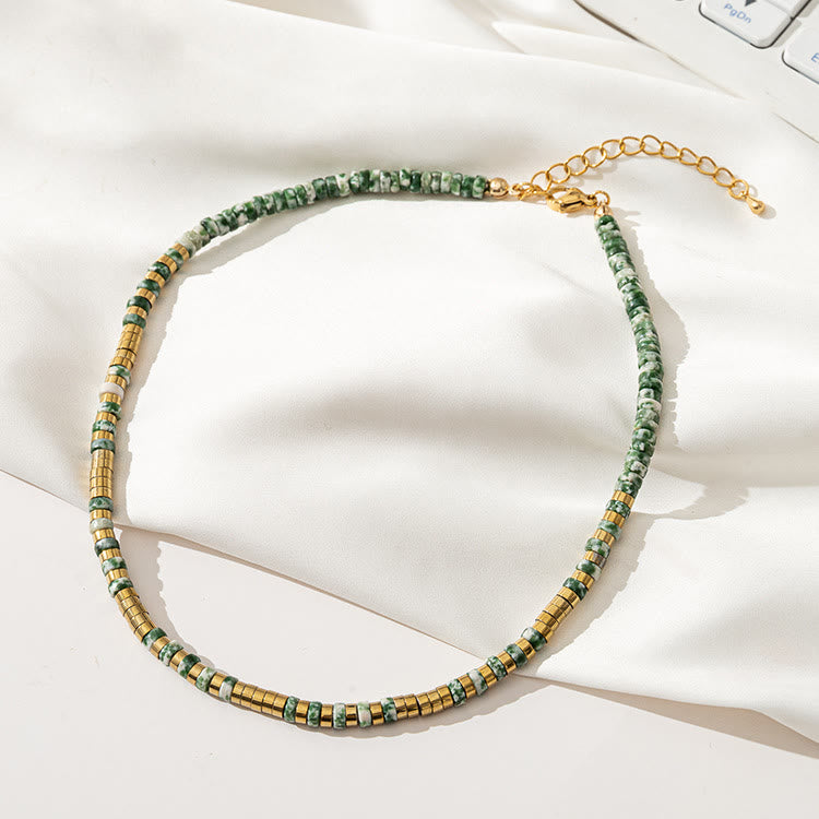 Collier de perles empilables en agate mousse émeraude Olivenorma