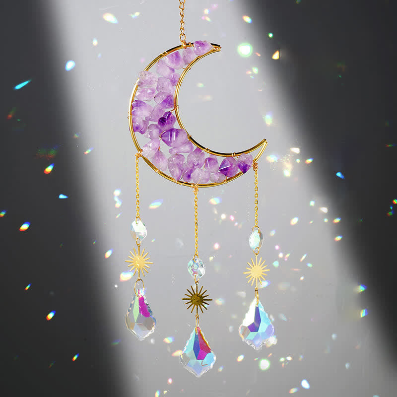 Capteur de soleil en cristal d'améthyste et de lune Olivenorma