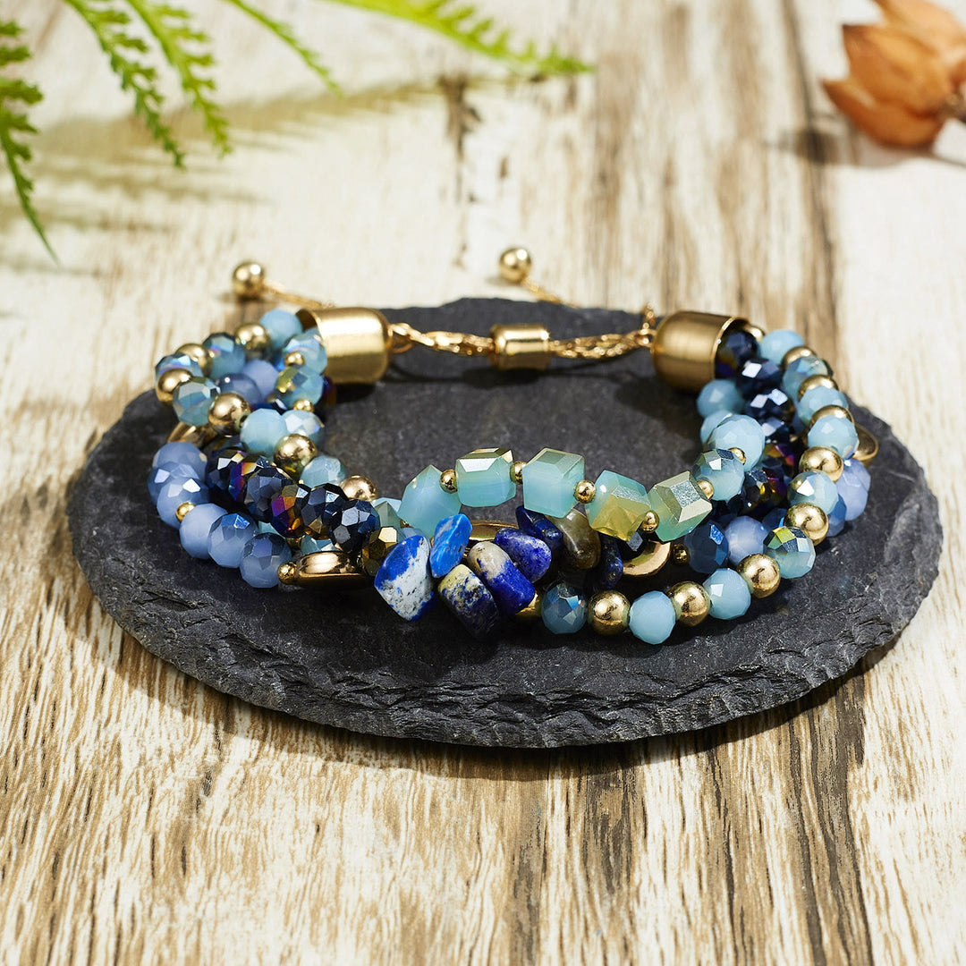 Bracelet ajustable multicouche enroulé en cristal naturel coloré Olivenorma