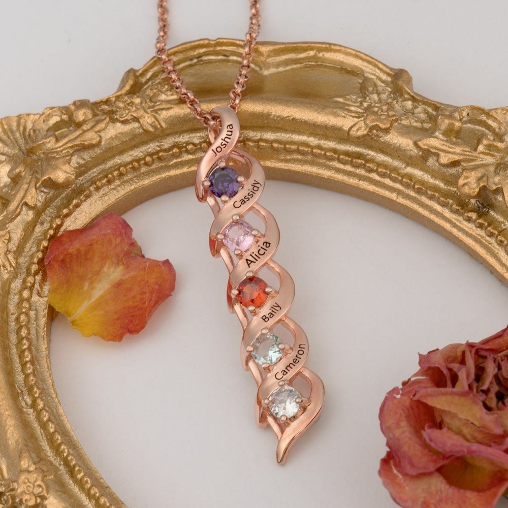Collier personnalisé avec 1 à 6 gravures et pierres de naissance