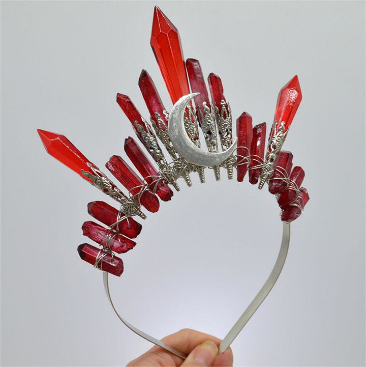 Couronne en cristal naturel de lune argentée faite à la main Olivenorma - Grenat - image 7