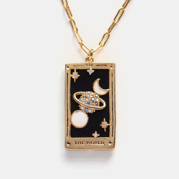 Collier en forme de goutte d'huile de tarot en or électroplaqué avec zircon Olivenorma