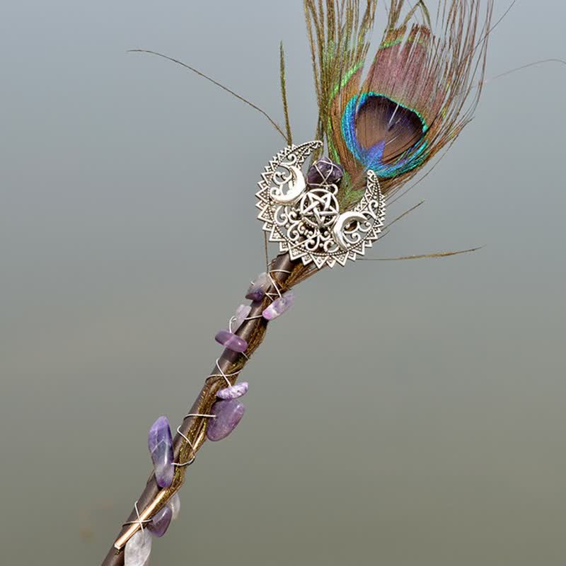 Baguettes de cristal en forme de lune féerique naturelle Olivenorma avec plumes