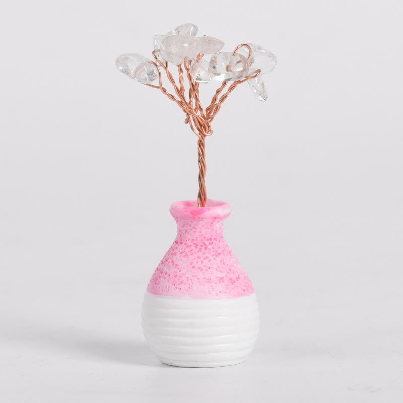 Vase en cristal rose avec arbre de vie et pierres précieuses décoratives Olivenorma