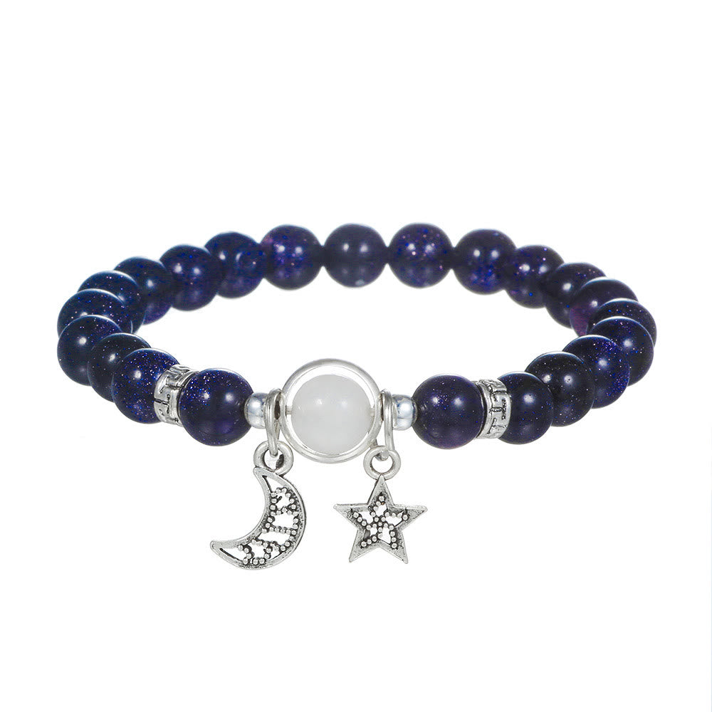 Bracelet en obsidienne de grès bleu Olivenorma avec perles de 6 mm en forme d'étoile et de lune