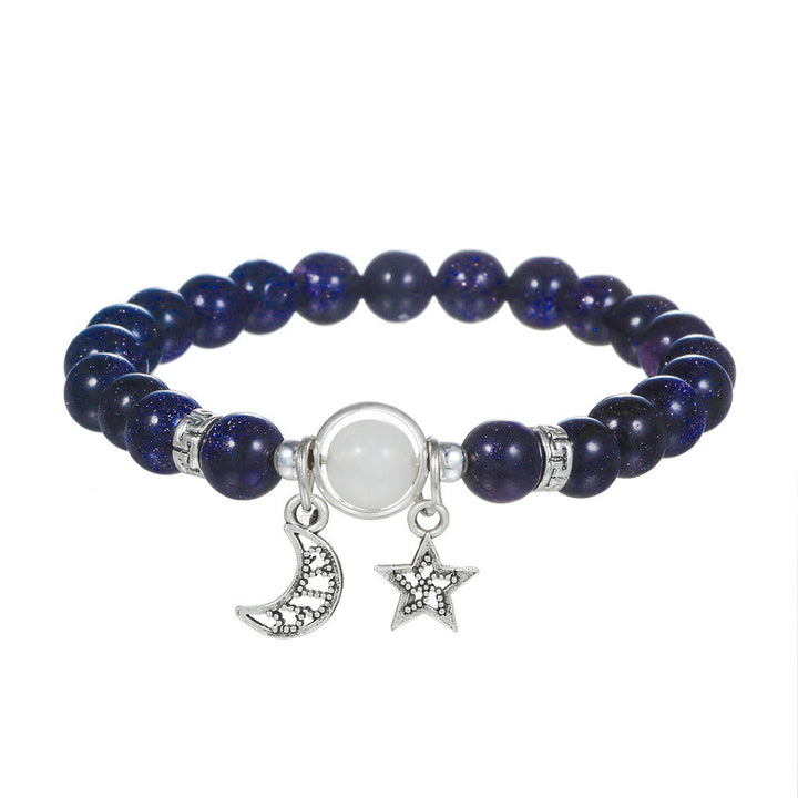 Bracelet en obsidienne de grès bleu Olivenorma avec perles de 6 mm en forme d'étoile et de lune