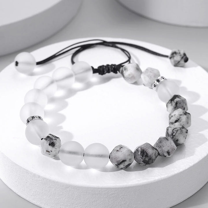 Bracelet à perles en cristal blanc brossé Olivenorma de 10 mm