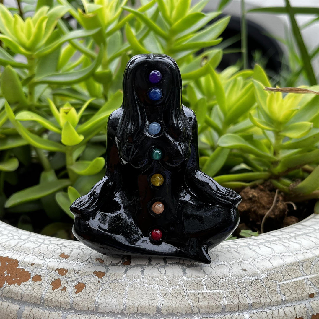 Décoration de pierres précieuses païennes de déesse du yoga des chakras d'obsidienne Olivenorma