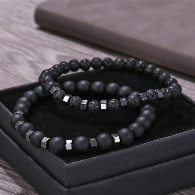 Bracelet extensible pour homme en pierre de lave Olivenorma