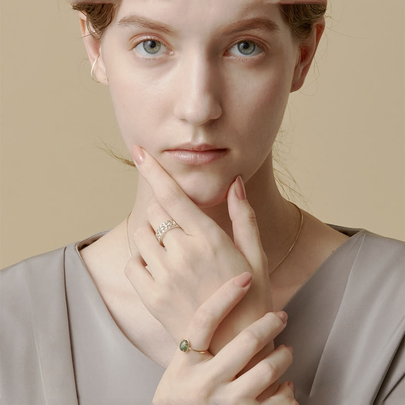 Bague en argent 925 avec agate mousse ovale naturelle Olivenorma