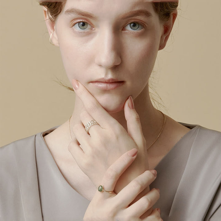 Bague en argent 925 avec agate mousse ovale naturelle Olivenorma