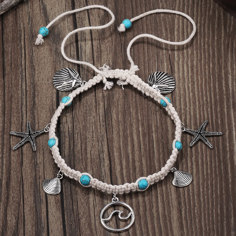 Bracelet de cheville à breloques en forme d'étoile de mer turquoise Olivenorma