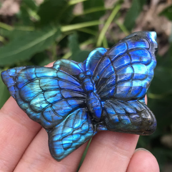 Décoration en pierre précieuse de labradorite avec papillon magique