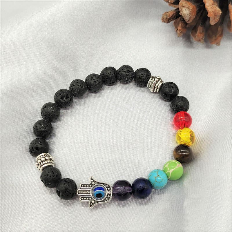 Bracelet de perles colorées Olivenorma avec mauvais œil et chakra Hamsa