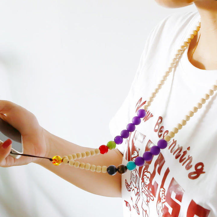 Sangle de téléphone en perles de bois faites à la main avec cordon en cristal naturel Olivenorma