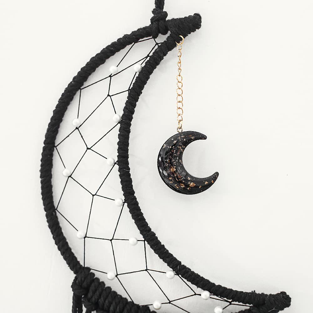 Attrape-rêves en macramé avec motif lune en onyx noir Olivenorma